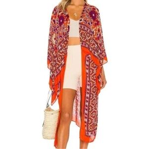 Free People Magic Dance Border Print Kimono‎ lightweight floral duster layering